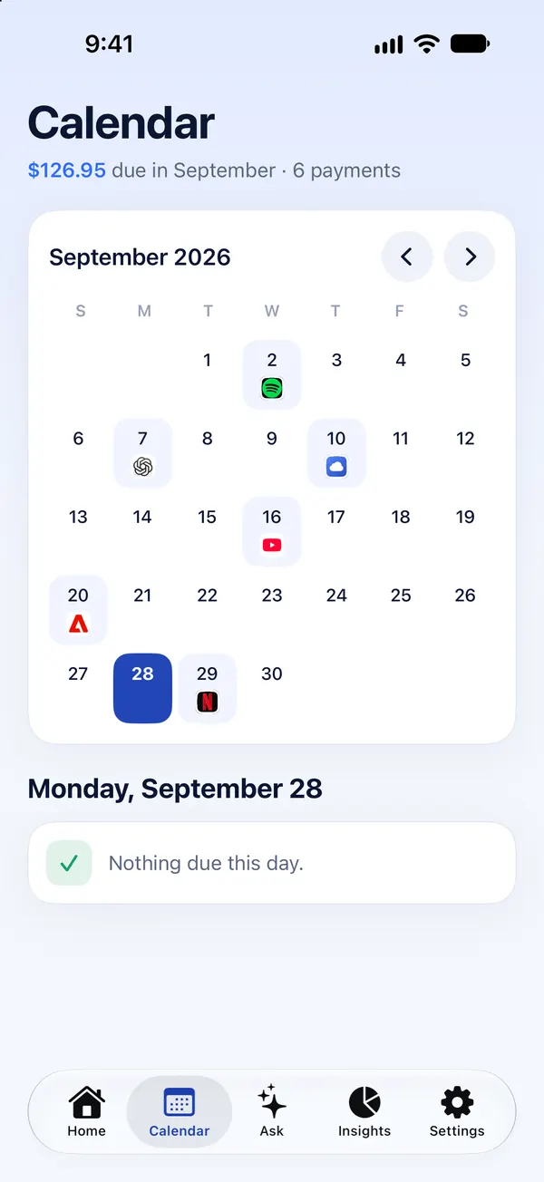 Payment calendar for September